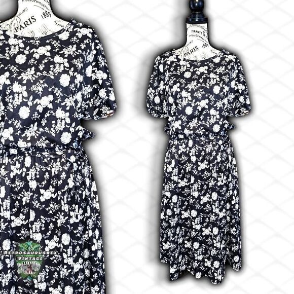 vintage 1960's Twee Rockabilly Floral Circle Skirt* Day Dress, Plus Size 14 - Picture 1 of 6